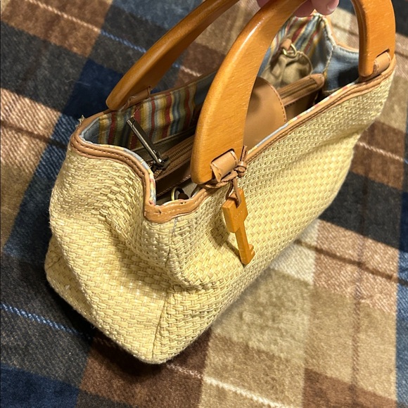Fossil Tan Woven Tote with Wooden Handles - Picture 13 of 14